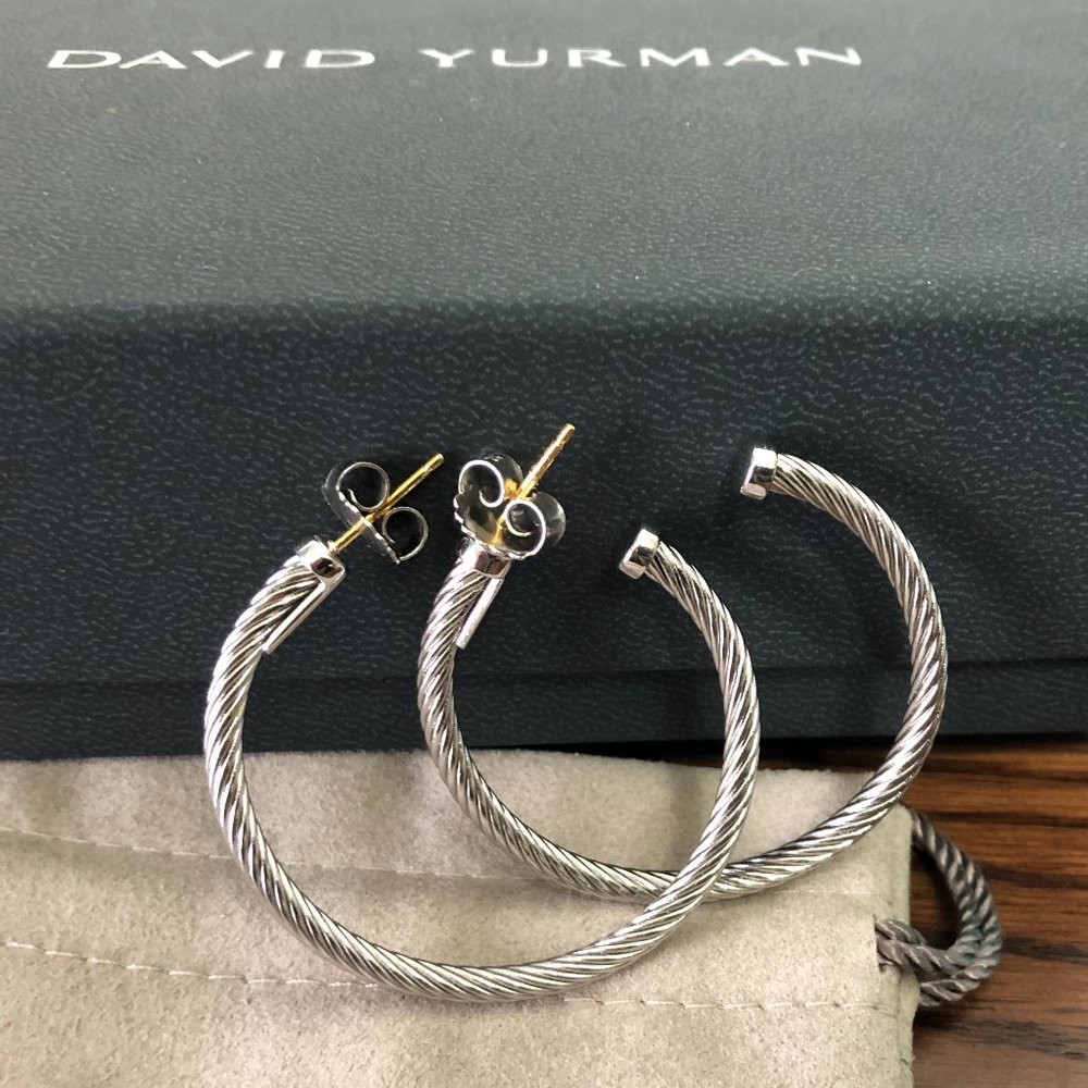 David Yurman Cable Hoop Earrings in 925 Sterling Silver